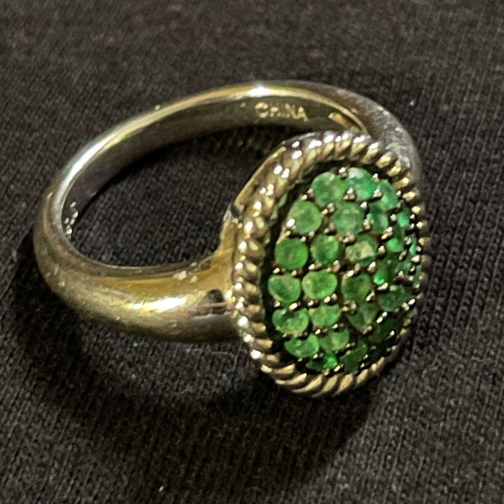 JS: Silver Ring with Green Gemstones